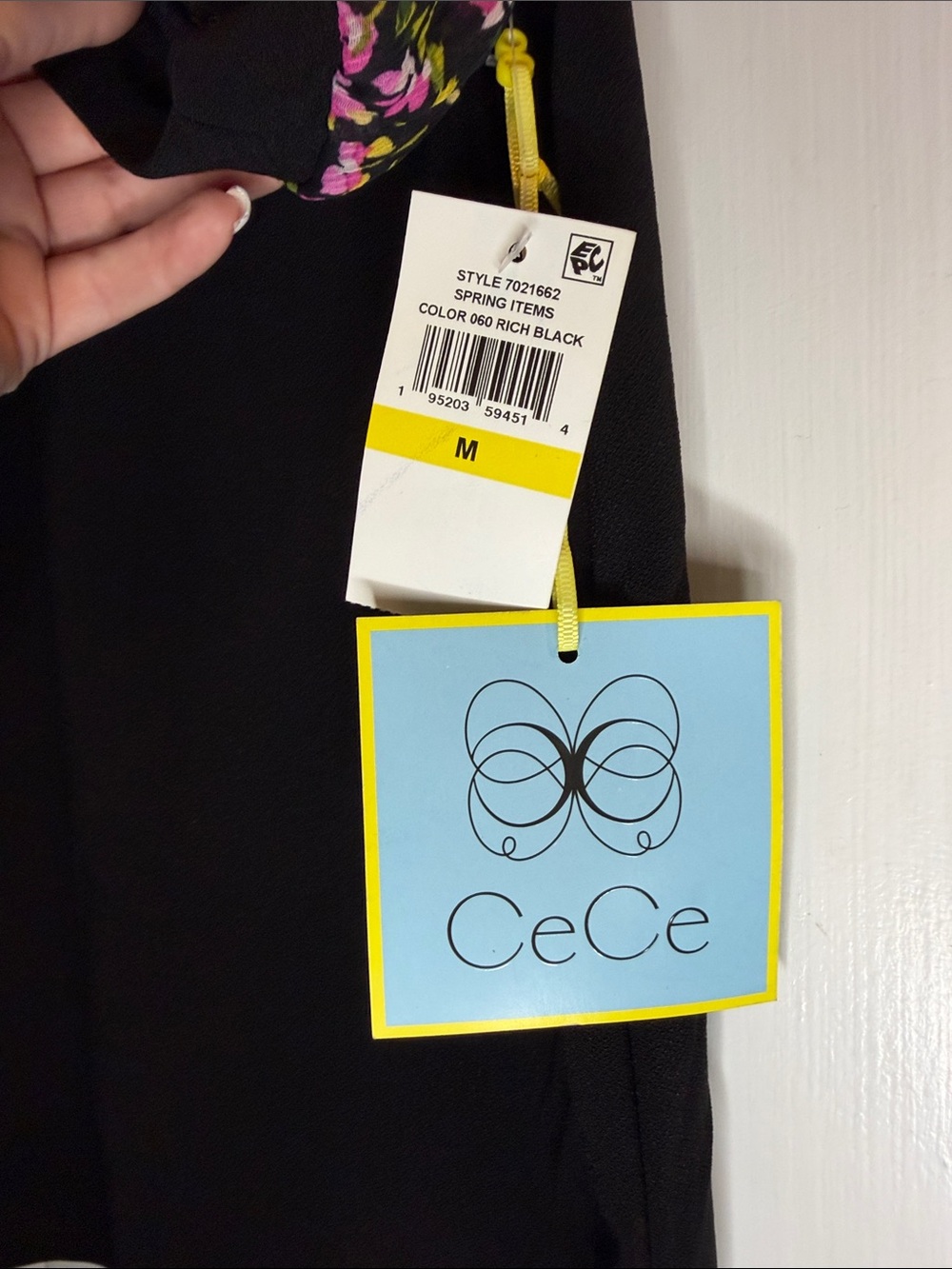 CeCe Black Tee with Pink Floral Ruffle Sleeves - Picture 3 of 5